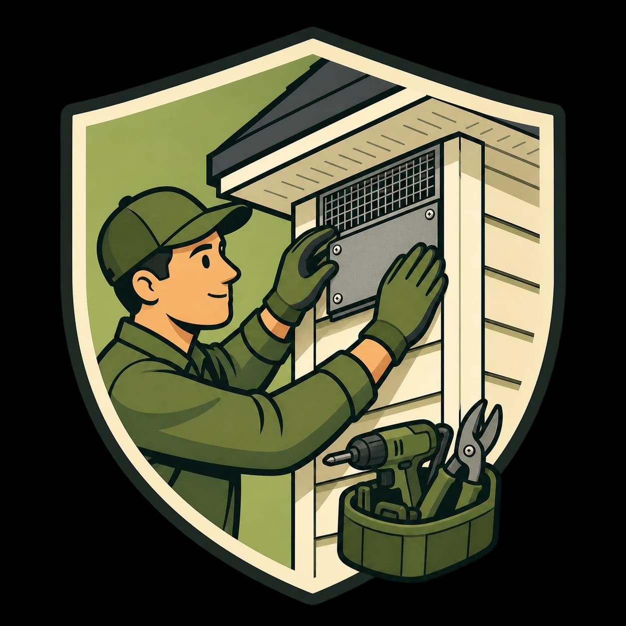 Wildlife technician sealing and reinforcing a home entry point